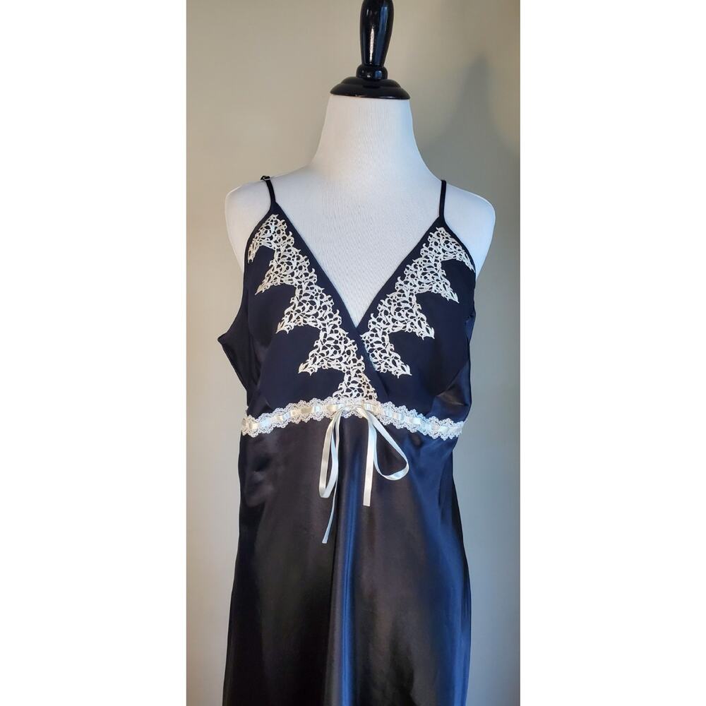 Vintage Delicates‎ Black Satin Maxi Slip Dress Lingerie Women's Size XL - Picture 2 of 11